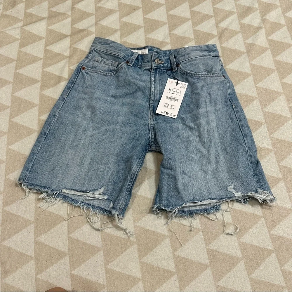 Zara TRF MID-WAIST DENIM BERMUDA SHORTS - Picture 1 of 7